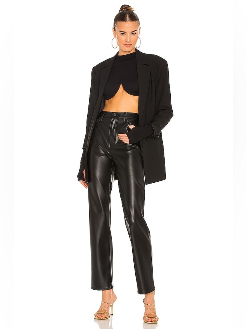 PISTOLA x REVOLVE Cassie Faux Leather Trouser Pants Size 29 Black Straight Leg